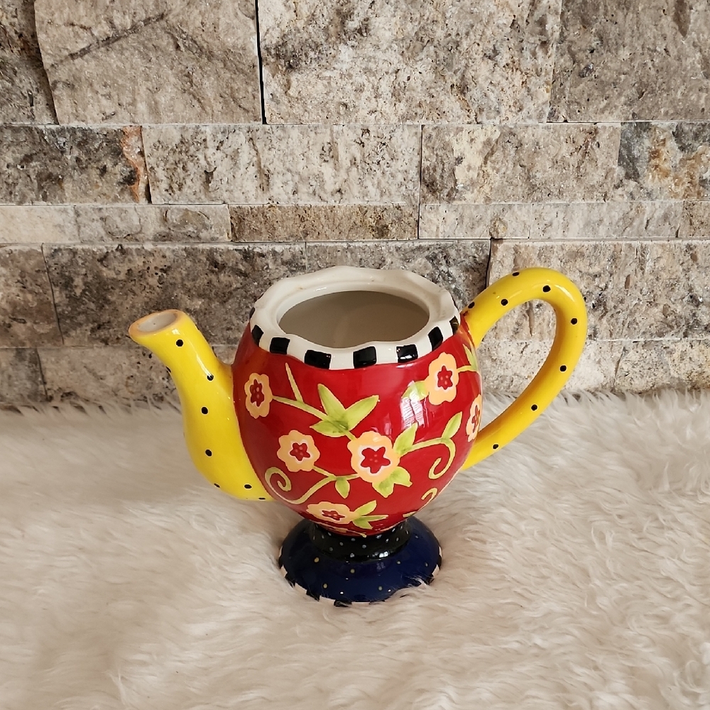 Tea Party Floral Ceramic Teapot with Yellow Handle
